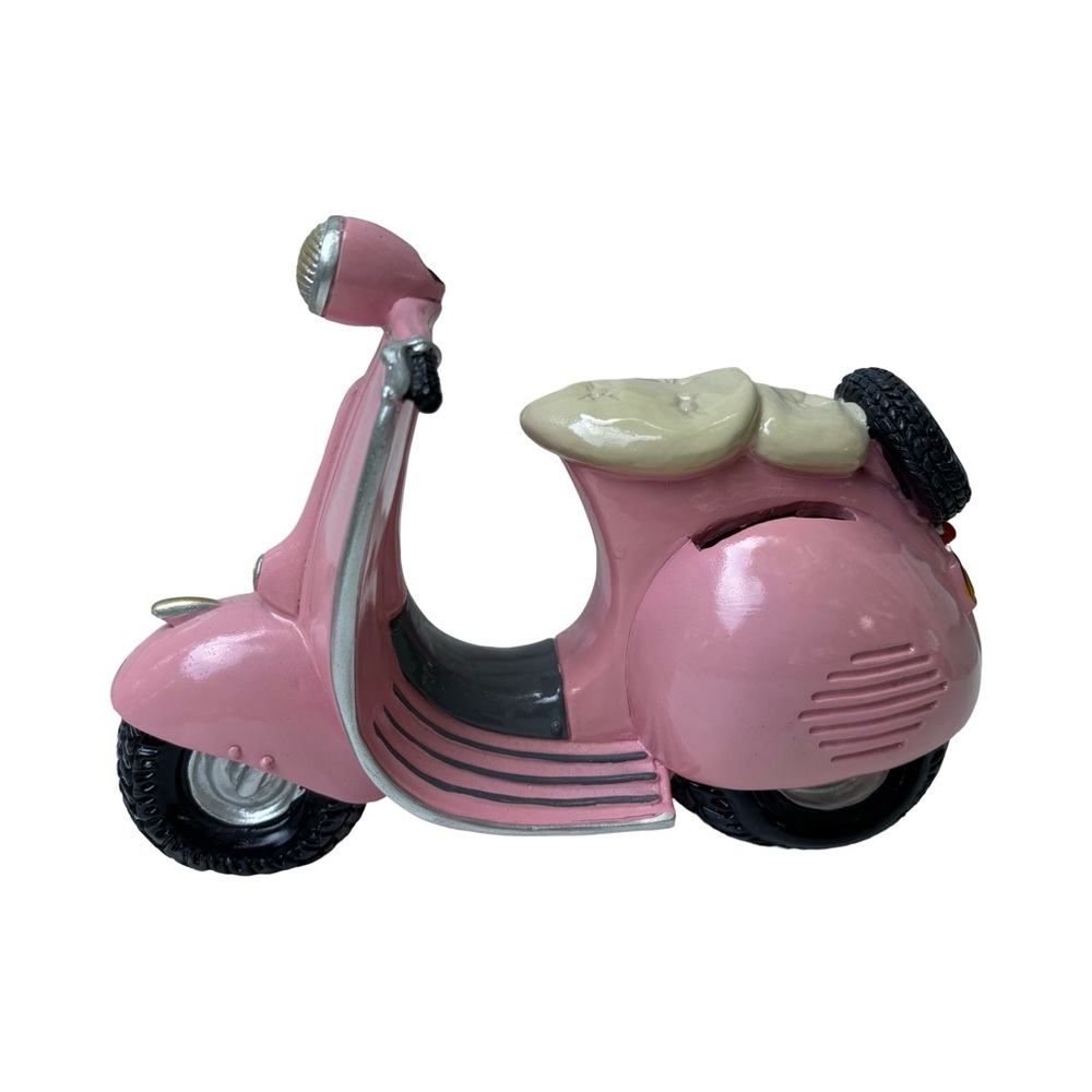 Pink Scooter Piggy Bank Figurine Home Decor